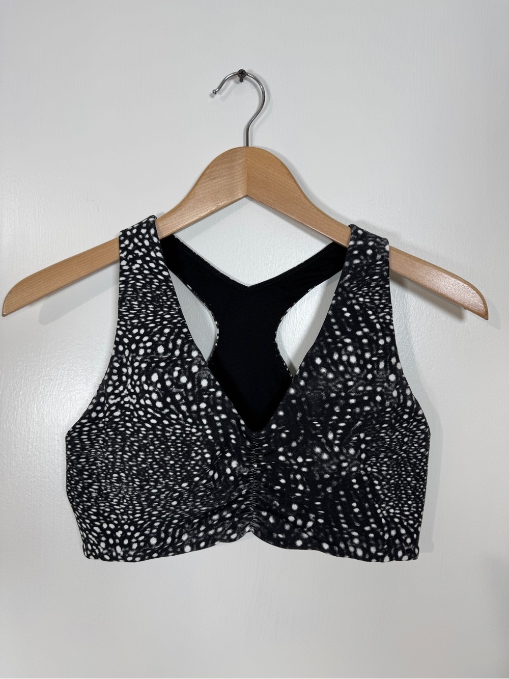 WAT48 {CALIA} "Essentials Cinch Front" Black White Dot Print Sports Bra
